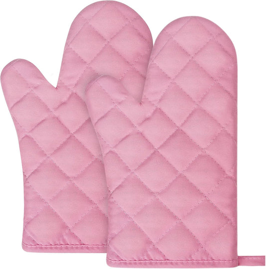 Pink Oven Mitts, 1 Pair Kitchen Mittens, 392°F Heat Resistant Oven Gloves Non-Slip Kitchen Gloves for Oven, BBQ Gloves-Oven Mitts Infill Cotton Cooking Gloves for Oven Grilling Cooking Baking