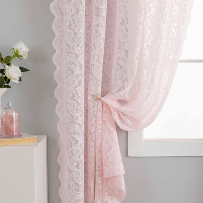 Pink Lace Curtains 63 Inch Length for Girls Bedroom Nursery