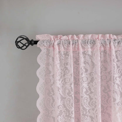 Pink Lace Curtains 63 Inch Length for Girls Bedroom Nursery