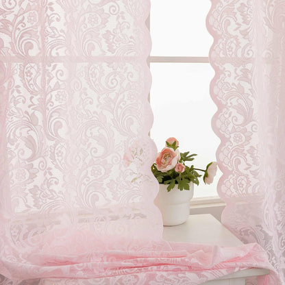 Pink Lace Curtains 63 Inch Length for Girls Bedroom Nursery