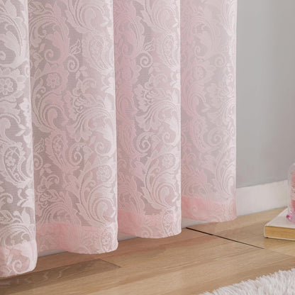 Pink Lace Curtains 63 Inch Length for Girls Bedroom Nursery