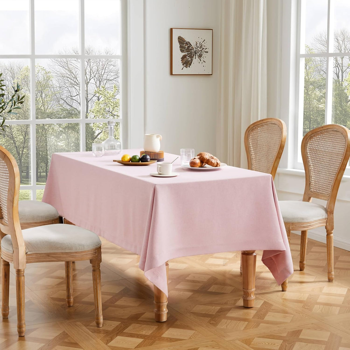 ZeeMart Linen Textured Rectangle Table Cloth, 60x104 Inch Pink