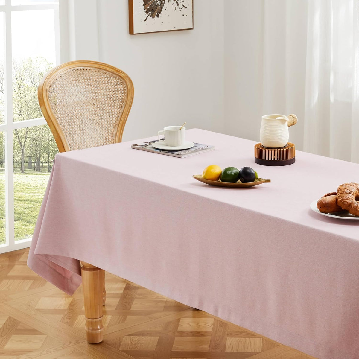 ZeeMart Linen Textured Rectangle Table Cloth, 60x104 Inch Pink