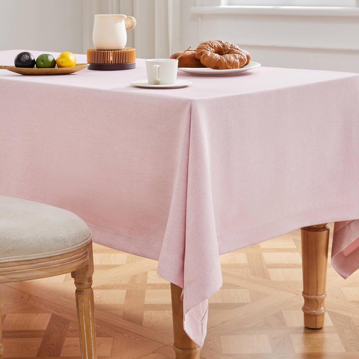 ZeeMart Linen Textured Rectangle Table Cloth, 60x104 Inch Pink