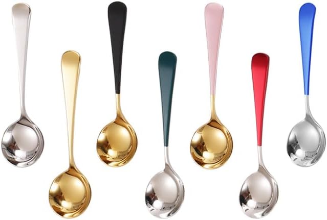 Silverware Set, 1/4/6/8/10/12 Pieces 304 Stainless Steel Dessert Spoons, Round Head Short Handle Fruit Spoons(Pink Gold,6 Pieces)