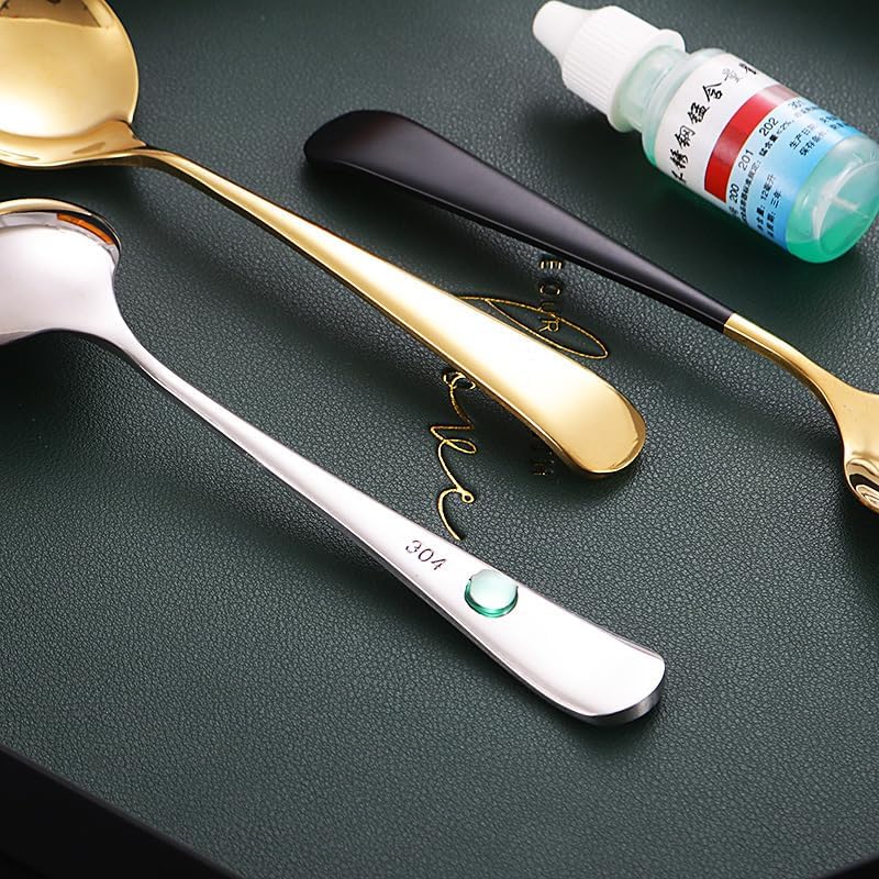 Silverware Set, 1/4/6/8/10/12 Pieces 304 Stainless Steel Dessert Spoons, Round Head Short Handle Fruit Spoons(Pink Gold,6 Pieces)