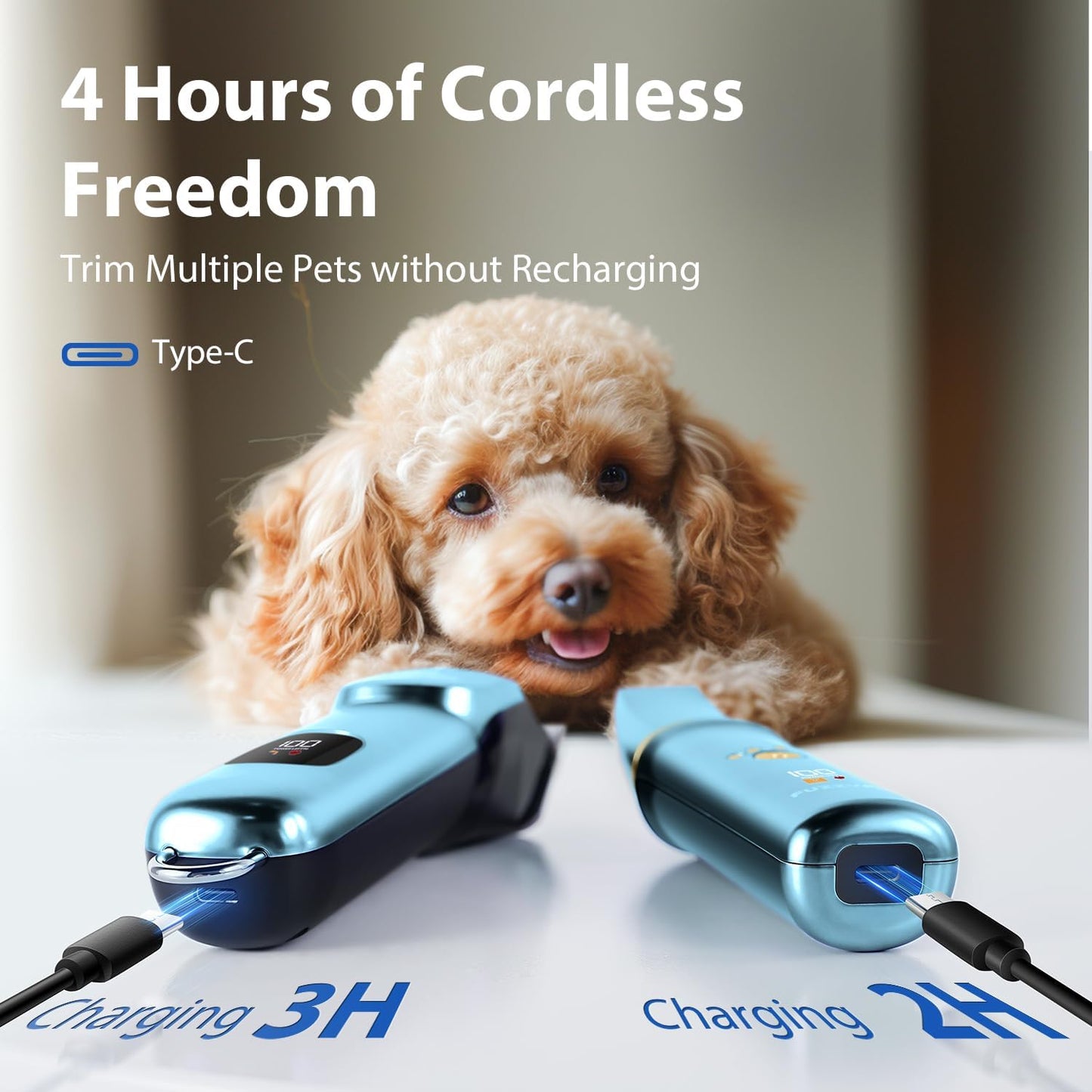 Dog Grooming Kit, Dog Clippers for Grooming for Thick Curly Coats, Professional Pet Hair Shaver Paw Trimmer Cordless Rechargeable Low Noise for Dogs Cats Animals Face Ear