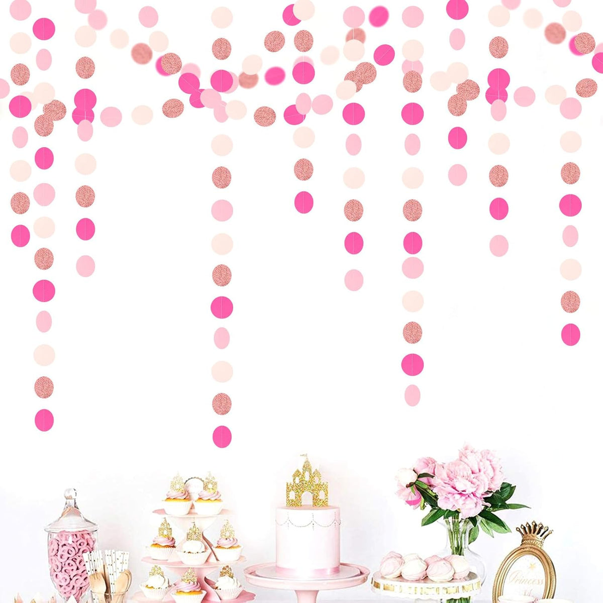 Hot-Pink Rose-Gold Party Decorations Garland - 52ft Wedding Bridal Shower Hanging Decoration Streamers Banner,Baby Girl Birthday Bachelorette Engagement Mohters Valentines Day Brunch Decor