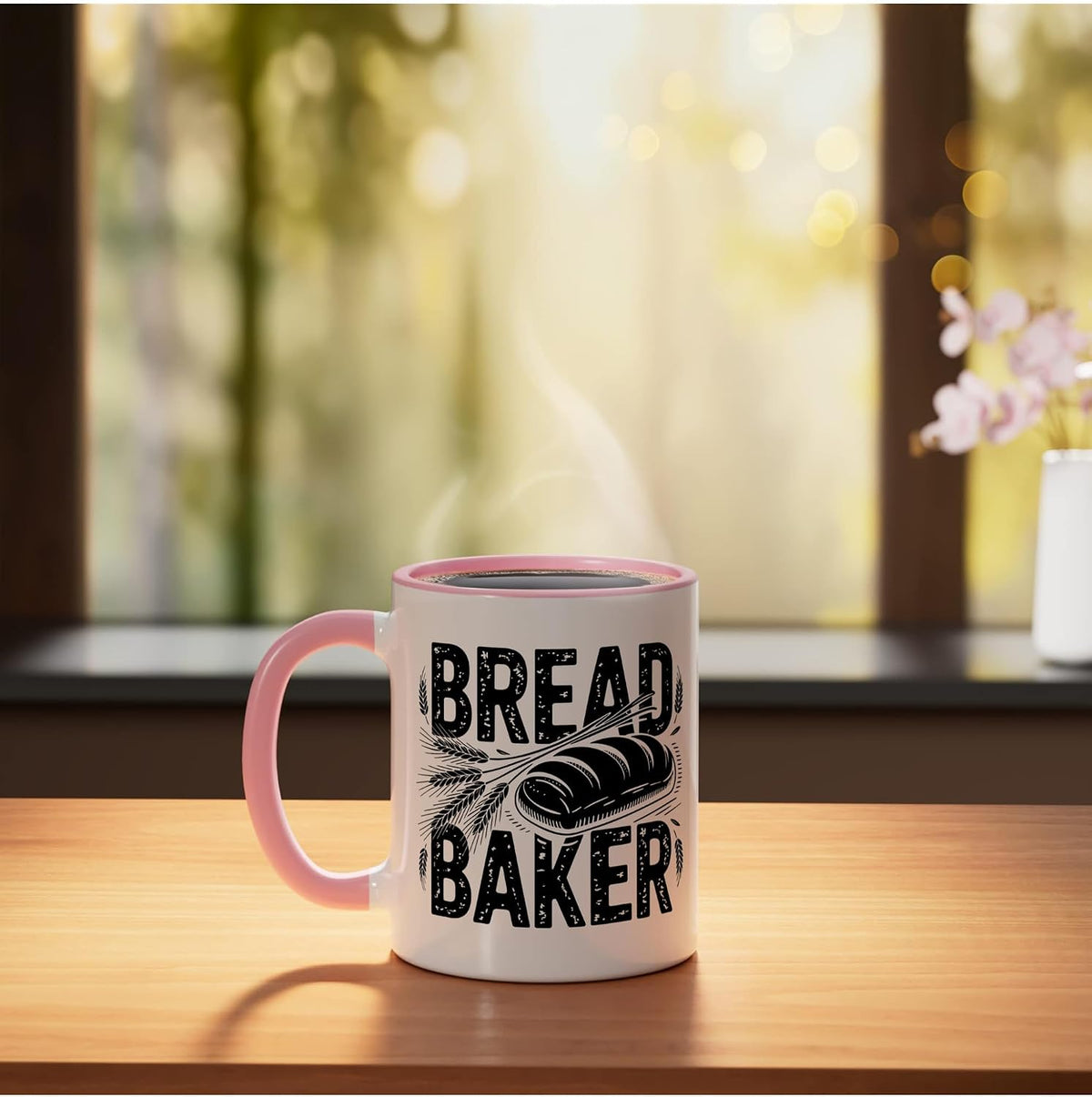 Heartbeat Ecg Line Dutch Oven Bread Loaf Baker Baking Pulse Ceramic Mug, Pink/White