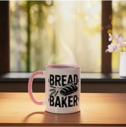 Heartbeat Ecg Line Dutch Oven Bread Loaf Baker Baking Pulse Ceramic Mug, Pink/White