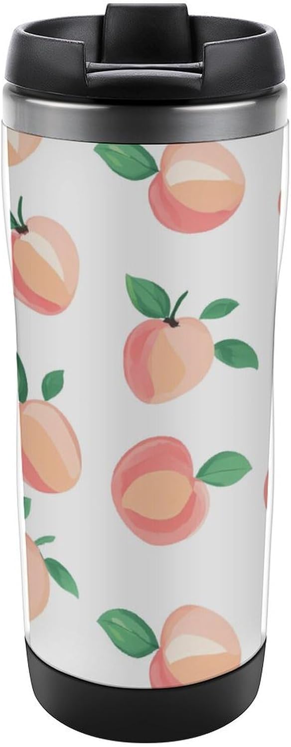 Peach Pattern Tumbler Stainless Steel Coffee Cup Leak-proof Travel Mug Water Bottle with Lid