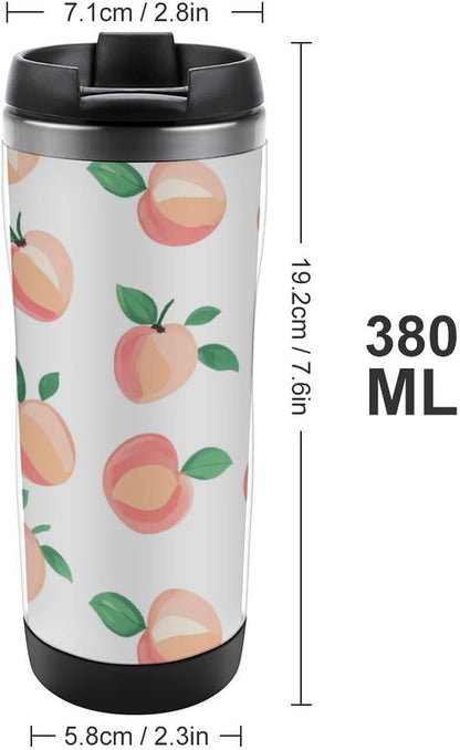 Peach Pattern Tumbler Stainless Steel Coffee Cup Leak-proof Travel Mug Water Bottle with Lid