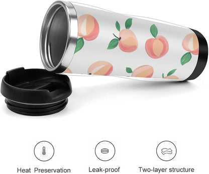 Peach Pattern Tumbler Stainless Steel Coffee Cup Leak-proof Travel Mug Water Bottle with Lid