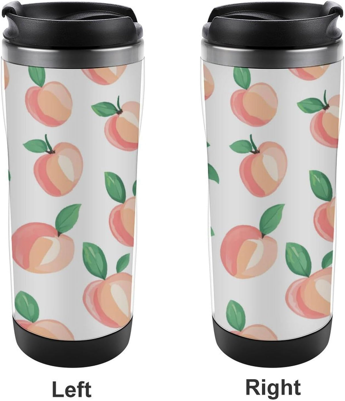 Peach Pattern Tumbler Stainless Steel Coffee Cup Leak-proof Travel Mug Water Bottle with Lid