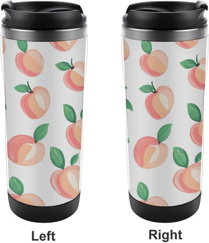 Peach Pattern Tumbler Stainless Steel Coffee Cup Leak-proof Travel Mug Water Bottle with Lid