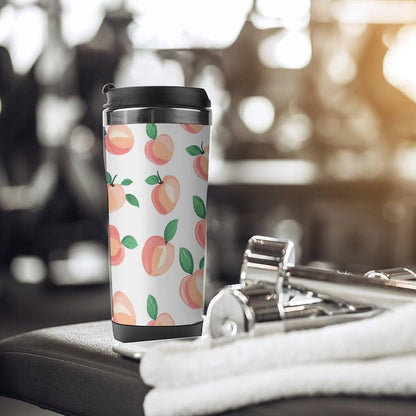 Peach Pattern Tumbler Stainless Steel Coffee Cup Leak-proof Travel Mug Water Bottle with Lid