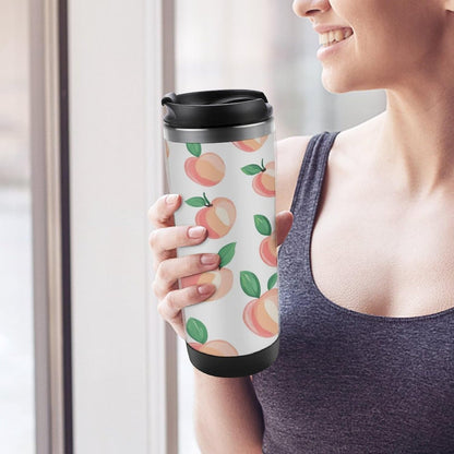 Peach Pattern Tumbler Stainless Steel Coffee Cup Leak-proof Travel Mug Water Bottle with Lid