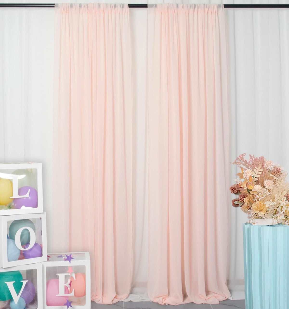 Peach Voile Curtains 2 Panels, 29''x96'', Rod Pocket, Living Room Drape, Sheer Chiffon Drapes for Window, Beach Curtain, Photography Backdrop