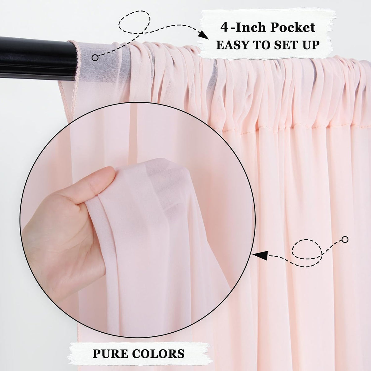 Peach Voile Curtains 2 Panels, 29''x96'', Rod Pocket, Living Room Drape, Sheer Chiffon Drapes for Window, Beach Curtain, Photography Backdrop