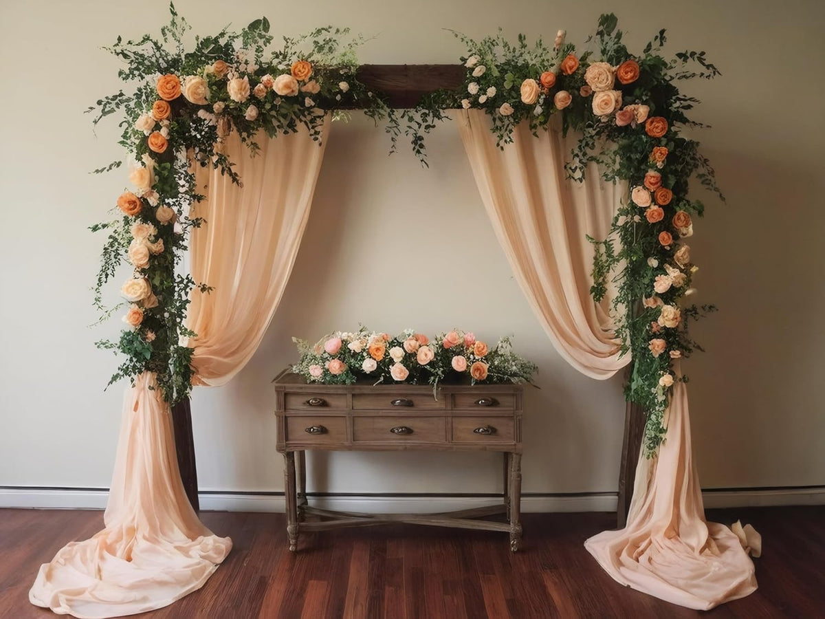 Peach Voile Curtains 2 Panels, 29''x96'', Rod Pocket, Living Room Drape, Sheer Chiffon Drapes for Window, Beach Curtain, Photography Backdrop