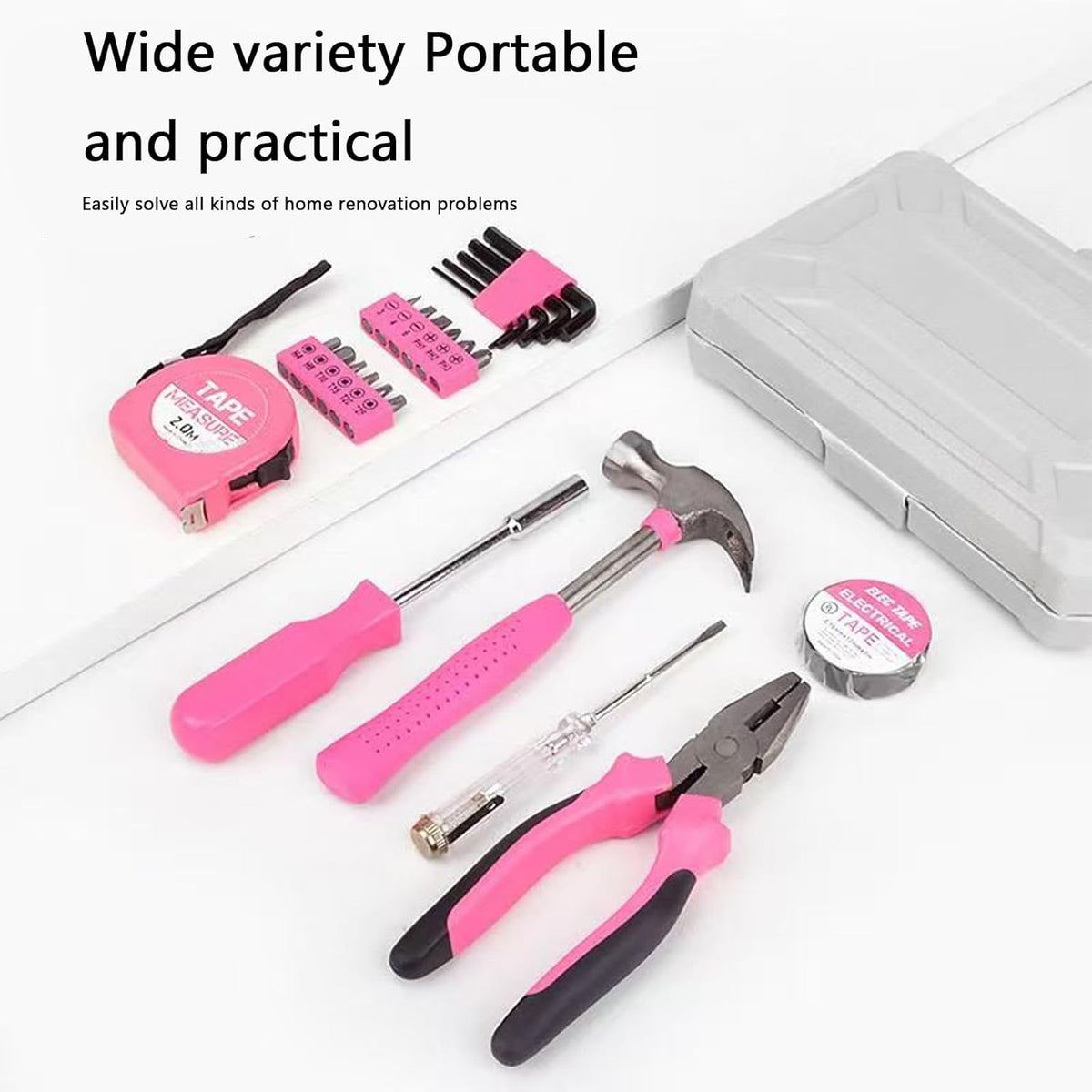 24-Piece Tool Set, Mini Tool Kit, Tool Kit for Home (Pink)