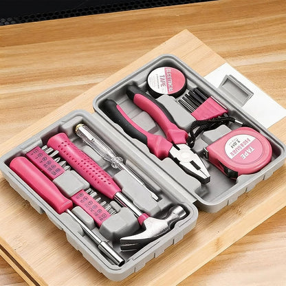24-Piece Tool Set, Mini Tool Kit, Tool Kit for Home (Pink)