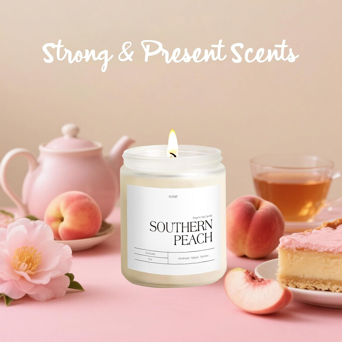 Peach Scented Candles for Home, 9oz Natural Non Toxic Soy Candles