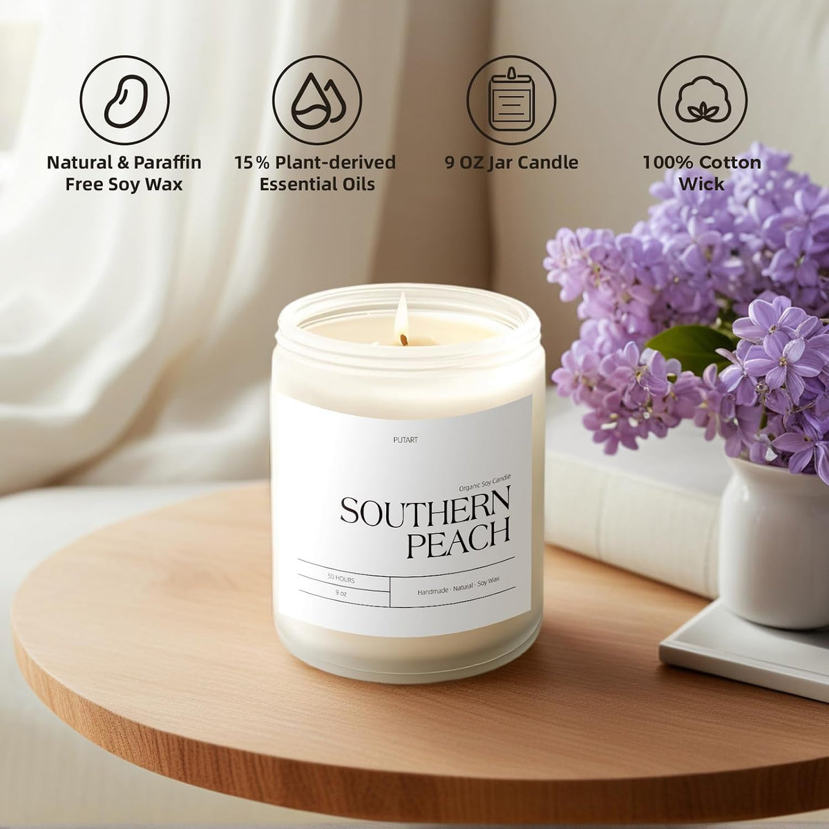 Peach Scented Candles for Home, 9oz Natural Non Toxic Soy Candles