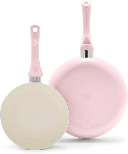 2 Piece (8" & 10") Ceramic Nonstick Skillet Set, Blush Pink