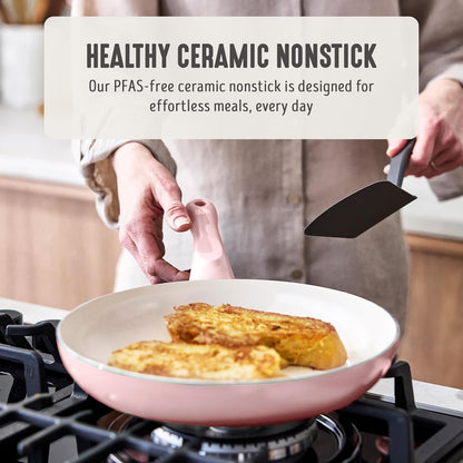 2 Piece (8" & 10") Ceramic Nonstick Skillet Set, Blush Pink