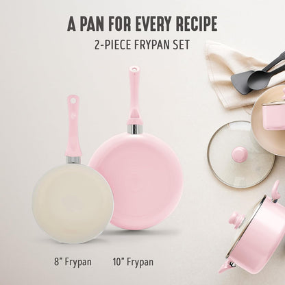 2 Piece (8" & 10") Ceramic Nonstick Skillet Set, Blush Pink