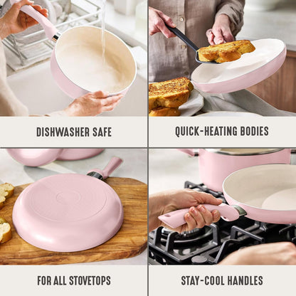 2 Piece (8" & 10") Ceramic Nonstick Skillet Set, Blush Pink