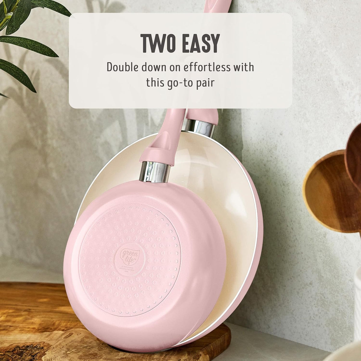 2 Piece (8" & 10") Ceramic Nonstick Skillet Set, Blush Pink