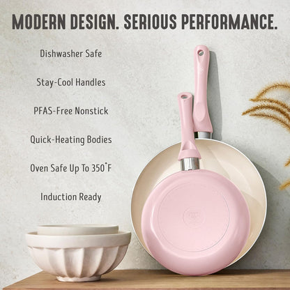2 Piece (8" & 10") Ceramic Nonstick Skillet Set, Blush Pink