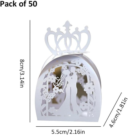 Katutude 50 Pcs Wedding Party Favor Boxes Bride and Groom Hollow Flower Wedding Party Favor Candy Boxes Small Gift Box for Bridal Shower Anniverary Birthday Wedding Party Favor
