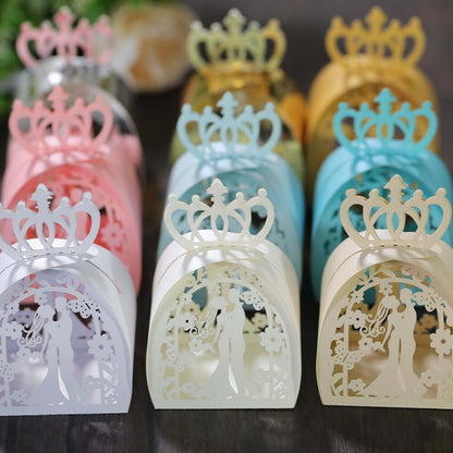 Katutude 50 Pcs Wedding Party Favor Boxes Bride and Groom Hollow Flower Wedding Party Favor Candy Boxes Small Gift Box for Bridal Shower Anniverary Birthday Wedding Party Favor