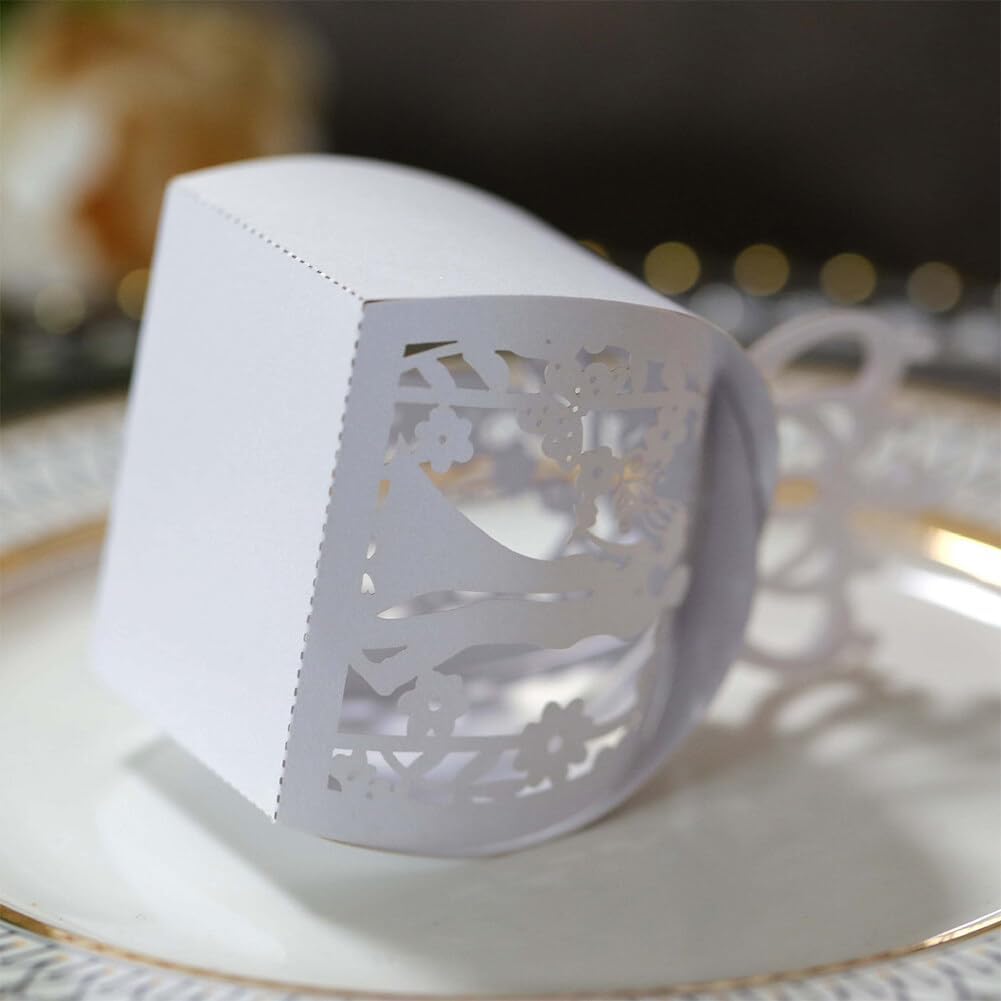 Katutude 50 Pcs Wedding Party Favor Boxes Bride and Groom Hollow Flower Wedding Party Favor Candy Boxes Small Gift Box for Bridal Shower Anniverary Birthday Wedding Party Favor