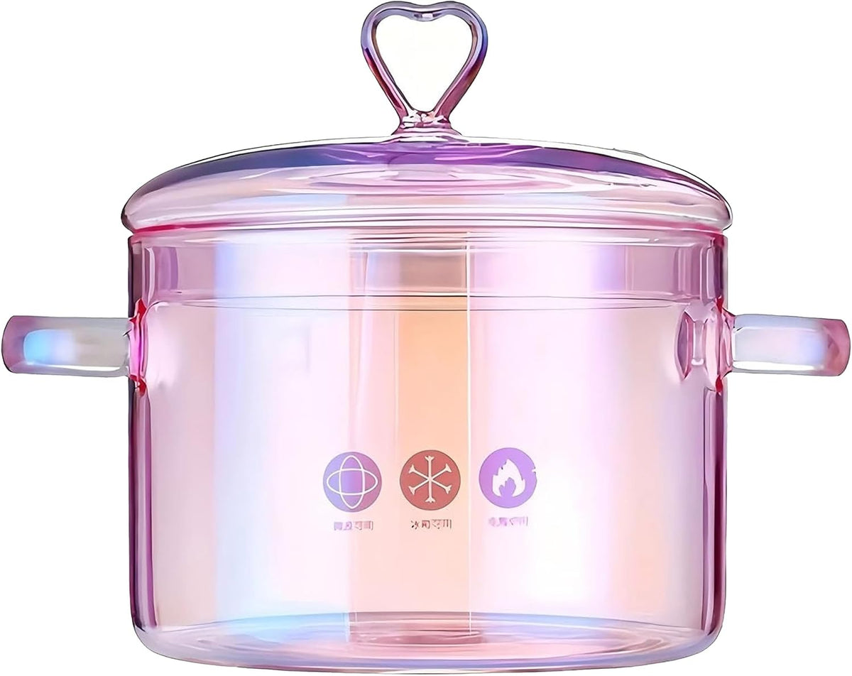 2L = 67.63 fl. oz. Clear Glass Pot with Lid Saucepan,pink