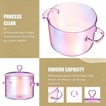2L = 67.63 fl. oz. Clear Glass Pot with Lid Saucepan,pink