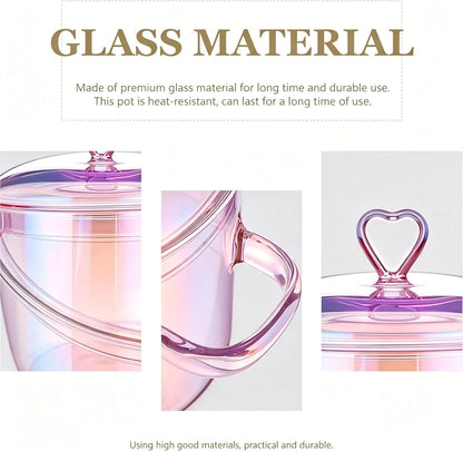 2L = 67.63 fl. oz. Clear Glass Pot with Lid Saucepan,pink