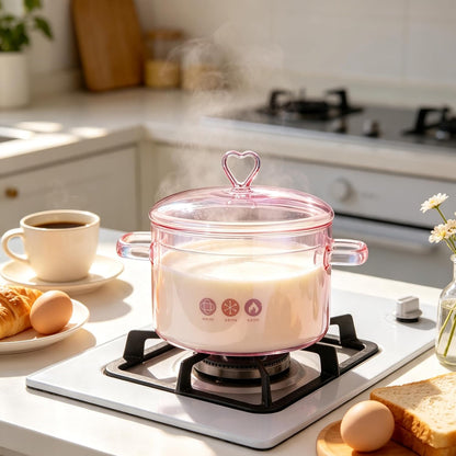 2L = 67.63 fl. oz. Clear Glass Pot with Lid Saucepan,pink