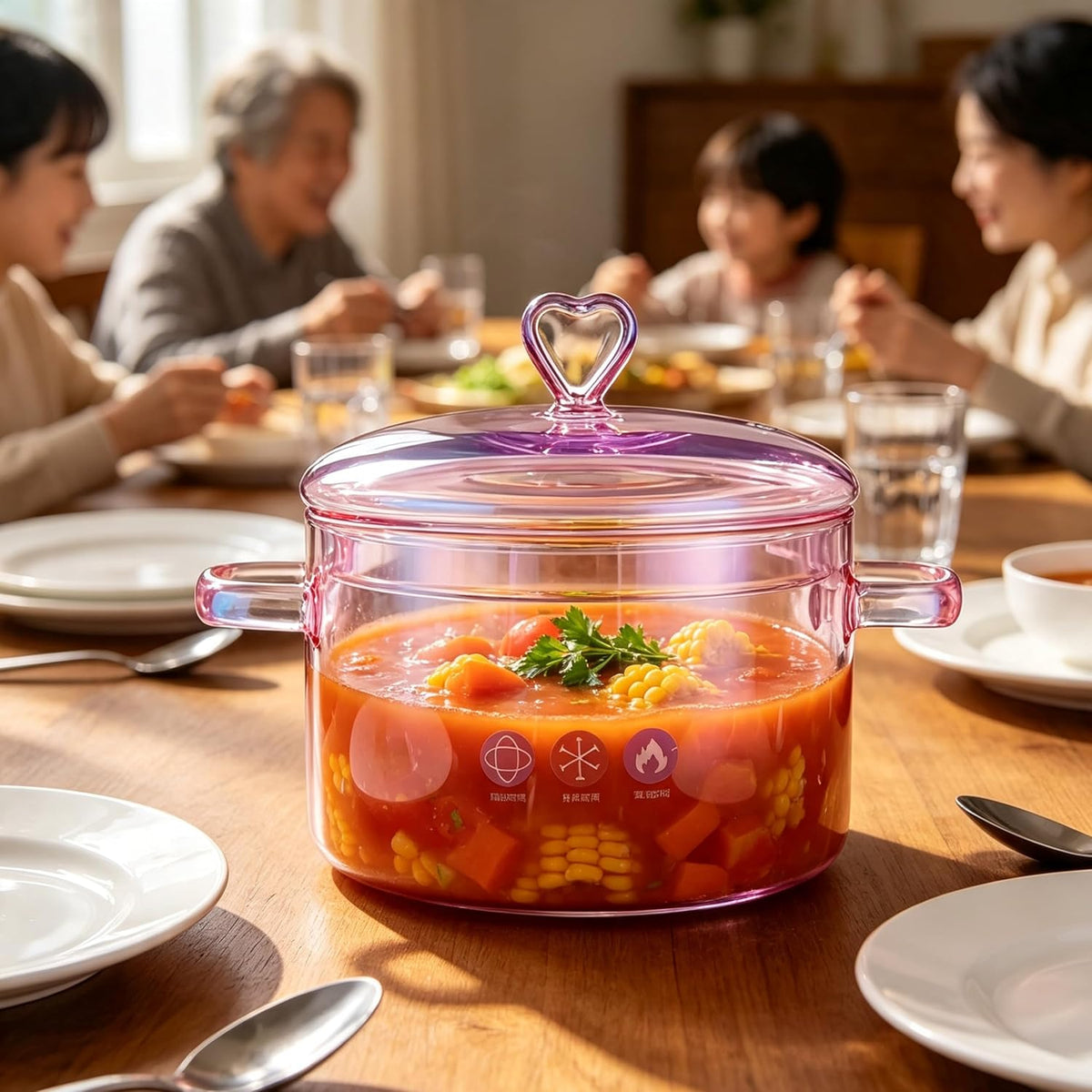 2L = 67.63 fl. oz. Clear Glass Pot with Lid Saucepan,pink