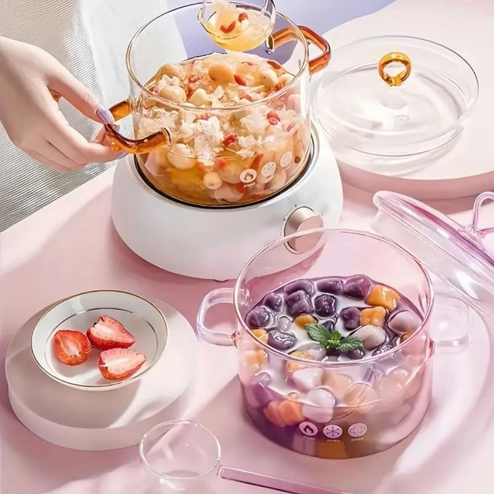 2L = 67.63 fl. oz. Clear Glass Pot with Lid Saucepan,pink