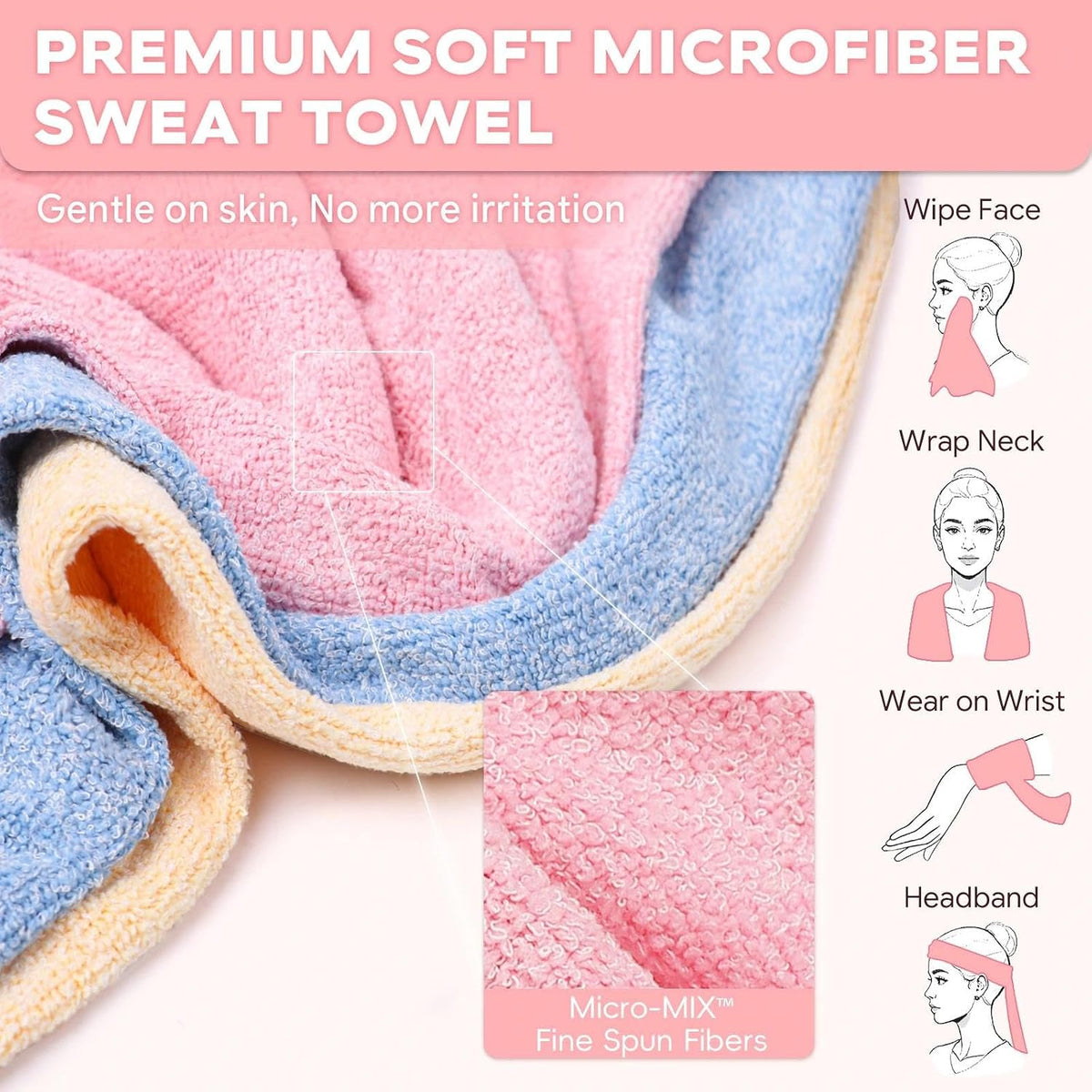 Microfiber Gym Towels for Showering Working Out Quick Dry Negative ions Large Middle Small Sizes Lightweight Gym Towel for Men Women Tennis Sports Towels for Body Hot Yoga Fitness Essentials