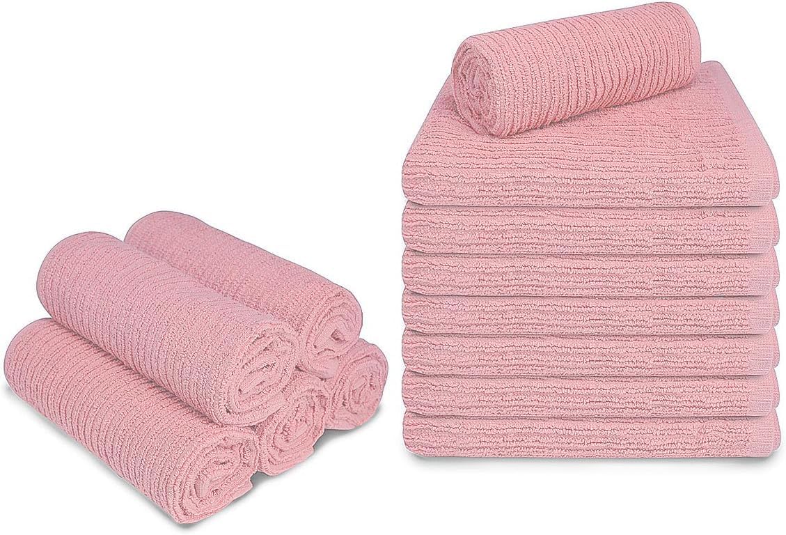 Bar Mop Towels, Pack of 12-16x19 Inches - 100% Cotton Super Absorbent Towels, Multi-Purpose for Home and Bar Cleaning (Pink)