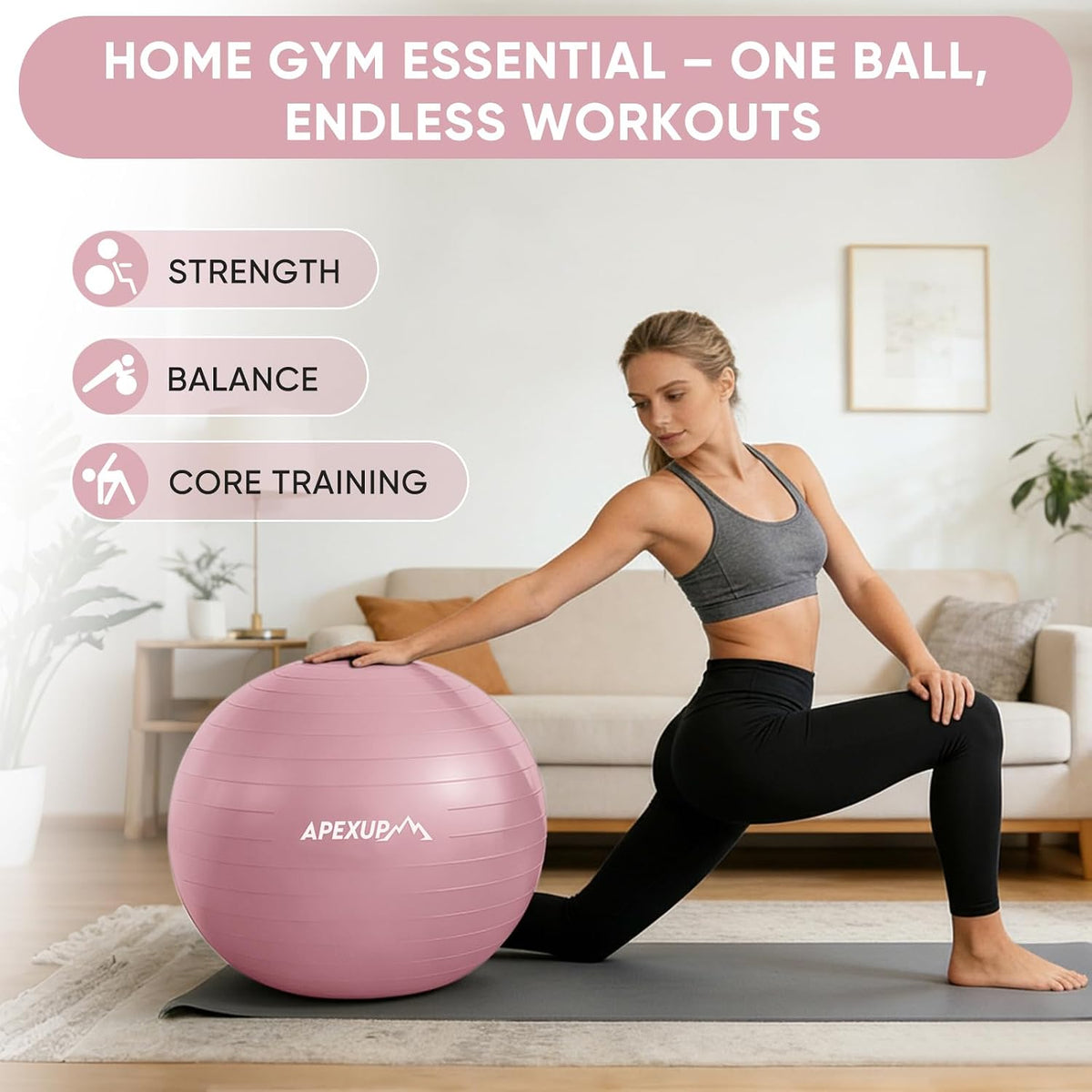 Yoga Ball, 660 lbs Anti-Burst Exercise Ball with Pump, 5 Sizes