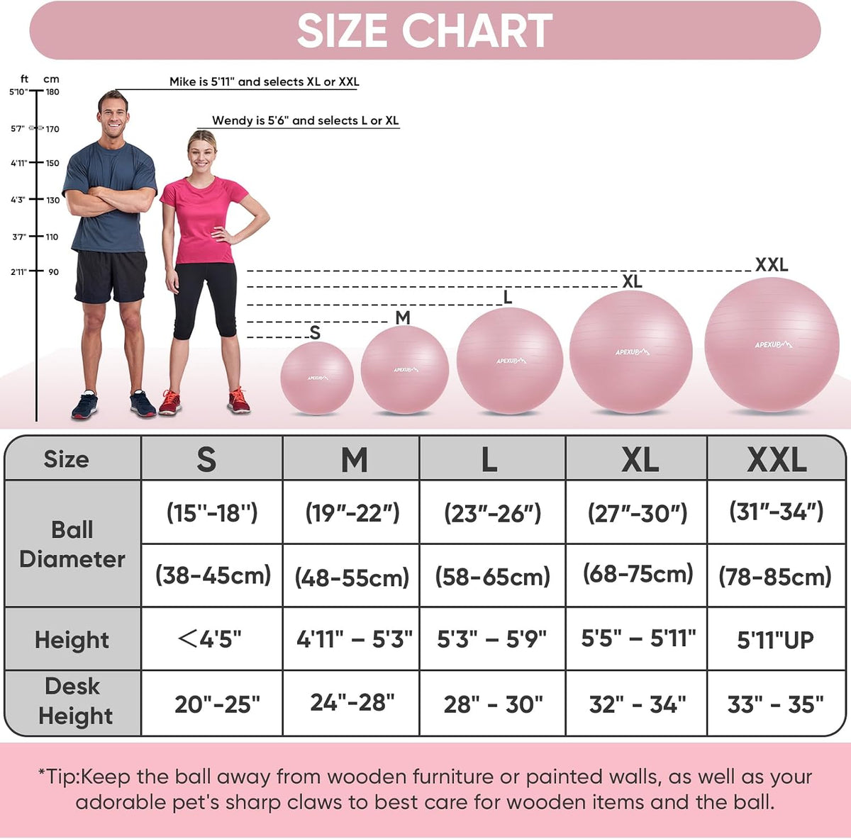 Yoga Ball, 660 lbs Anti-Burst Exercise Ball with Pump, 5 Sizes
