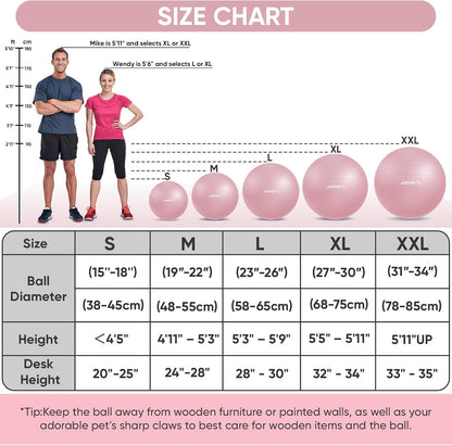 Yoga Ball, 660 lbs Anti-Burst Exercise Ball with Pump, 5 Sizes