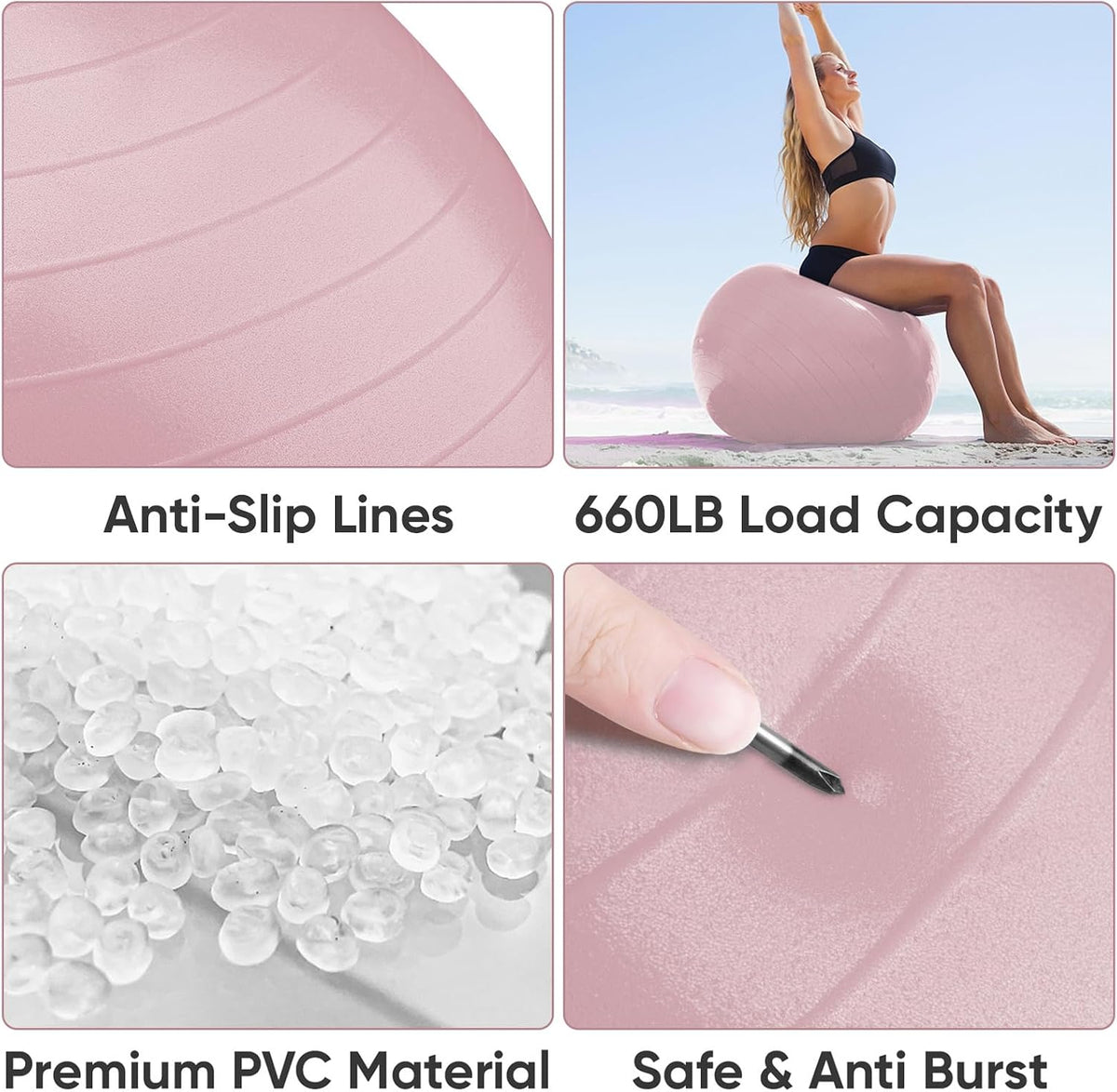 Yoga Ball, 660 lbs Anti-Burst Exercise Ball with Pump, 5 Sizes