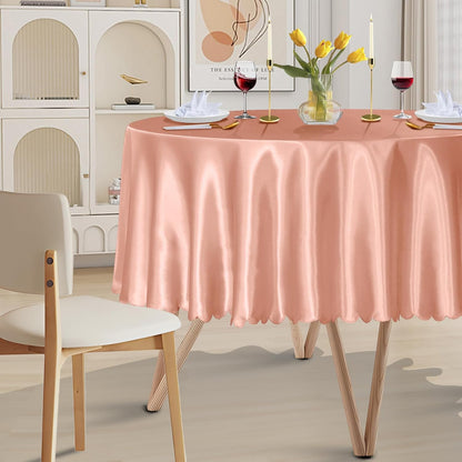 1 Pack 90 Inch Round Satin Tablecloth Rose Gold